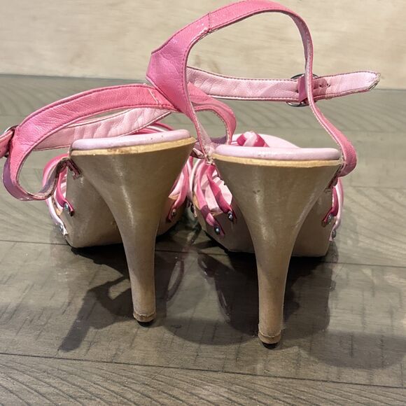 Womens pink Sandals heels Pumps Shoes size 8 strappy - Picture 3 of 7